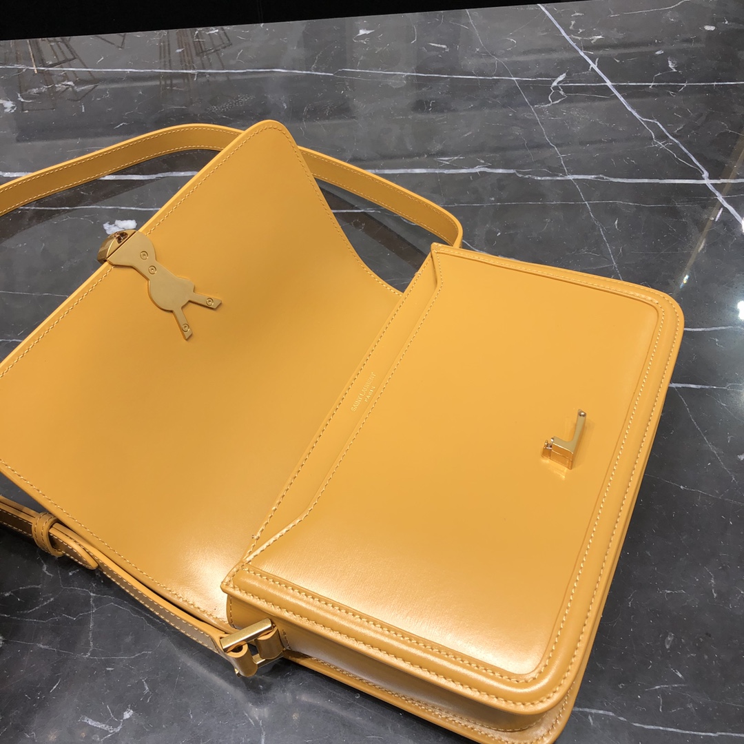 Saint Laurent Solferino Box Medium Calfskin Handbag Shoulder Bag Yellow 634305 